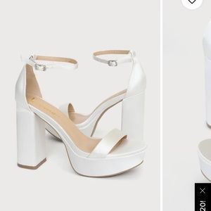 Lulus Arrabella Ivory Satin Platform Ankle Strap Heels Lulus